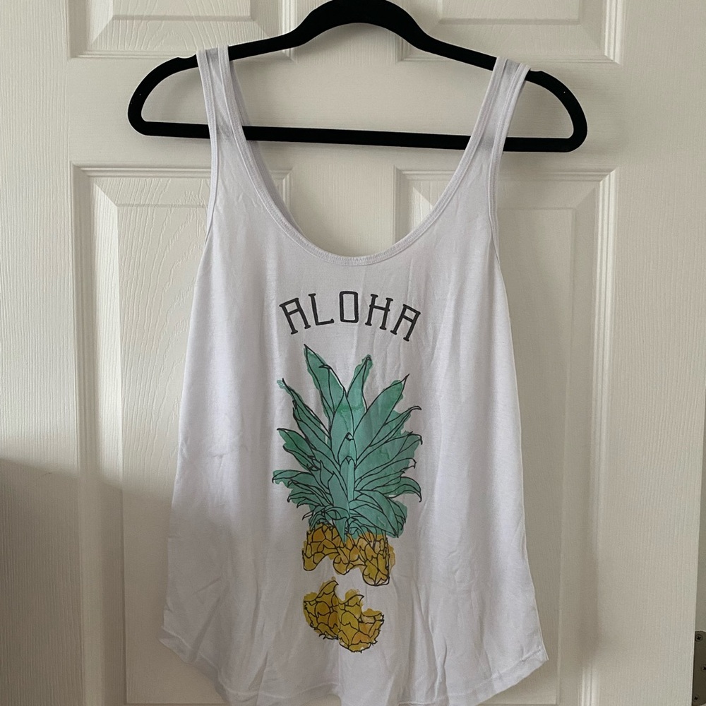 Billabong White Relaxed Tank Top with Pineapple Graphic
